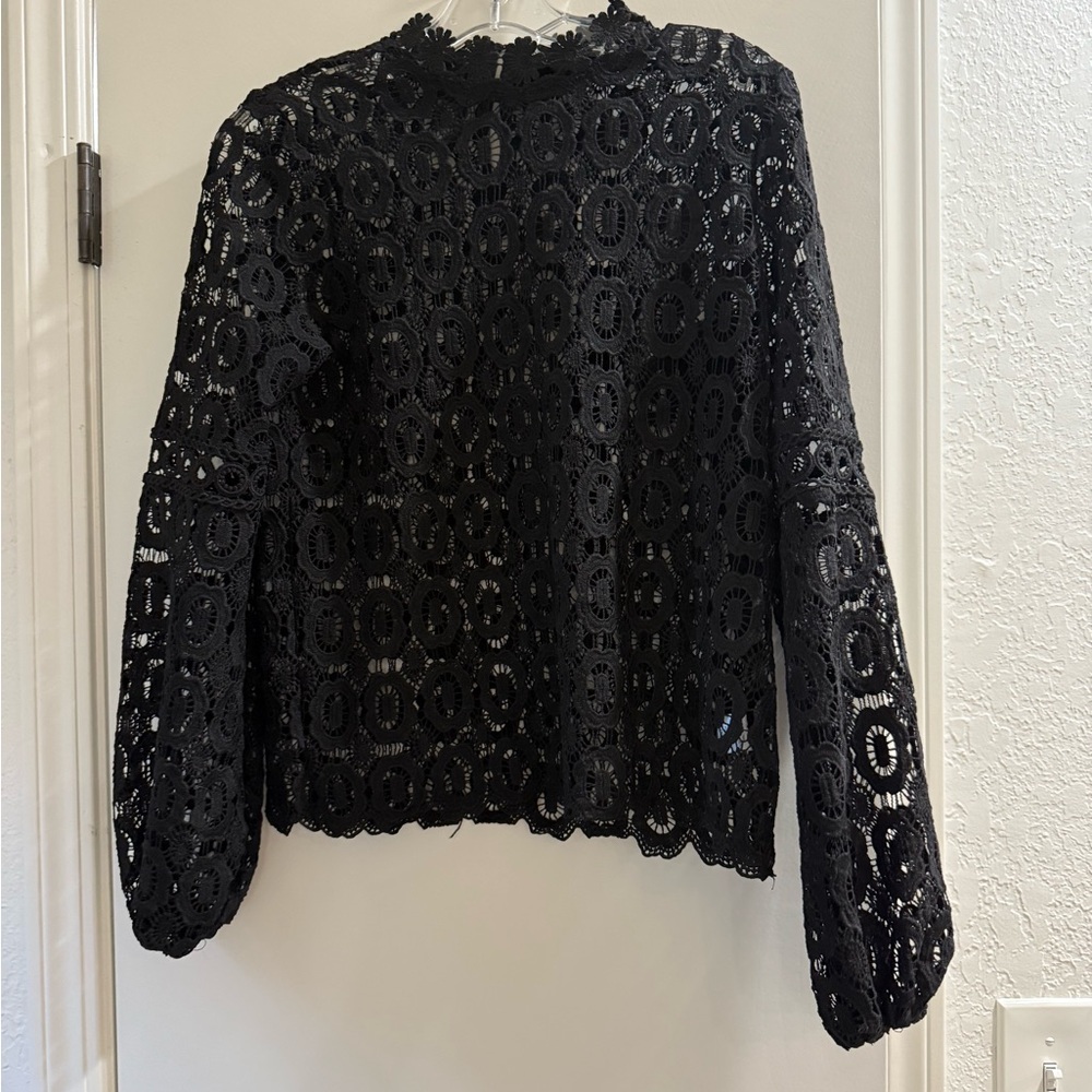Sugarlips Black Graphic Blouse with Mandarin Collar